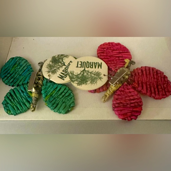 NWT Marquet Fair Trade Artisan Upcycled Butterfly Butterflies Ornament Set OOAK - Picture 4 of 8